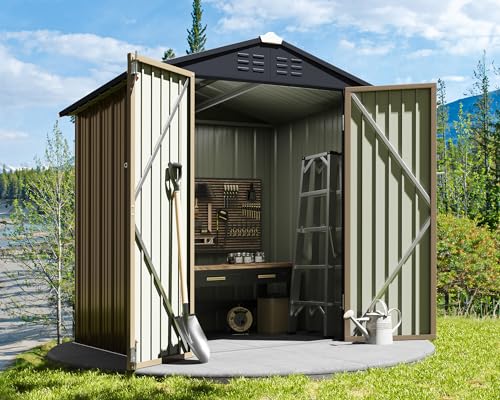 Greesum Outdoor Storage Shed 6 x 4 ft. Utility Tool Shed Metal Storage Garden Shed with Door & Lock for Patio Storage, Brown