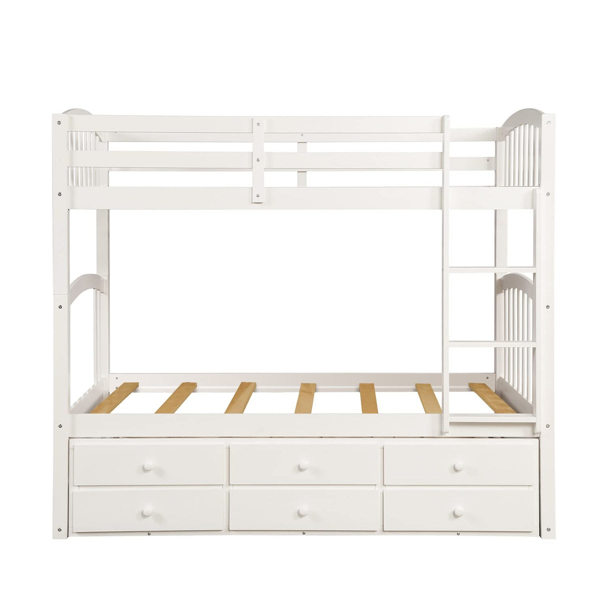 Harper & Bright Designs Twin Over Twin Bunk Bed with Trundle and Storage Drawers, Wood Bunk Bed with Safety Rail and Ladder for Kids Teens Adults, No Box Spring Required (White) Harper & Bright Designs