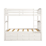Harper & Bright Designs Twin Over Twin Bunk Bed with Trundle and Storage Drawers, Wood Bunk Bed with Safety Rail and Ladder for Kids Teens Adults, No Box Spring Required (White) Harper & Bright Designs