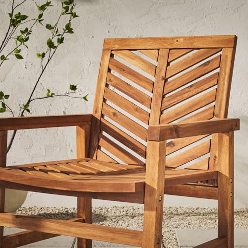 Walker Edison 2 Piece Outdoor Patio Chevron Wood Chair Set All Weather Backyard Conversation Garden Poolside Balcony, Set of 2, Brown - WoodArtSupply