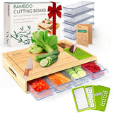 YANs Bamboo Cutting Board with Containers for Easy Meal Prep - Chopping Board Set -Extra Large Space Saving Cutting Board Set with Juice Groove to Keep Your Kitchen Tidy Yans