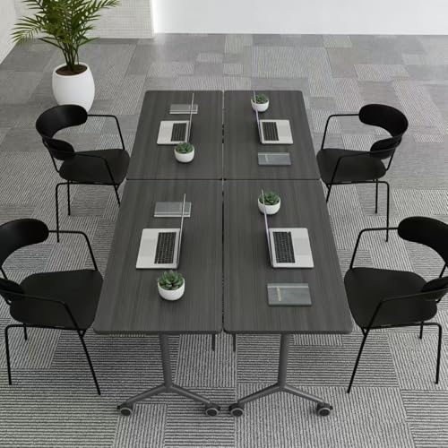 IEDZBEQ Folding Conference Room Tables on Wheels - Mobile Conference Tables Wooden Rectangular Flip Top Training Table 8-16 Person,for Meeting,Office,Seminar (2, Ebony, 47 in) IEDZBEQ