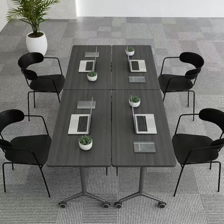 IEDZBEQ Folding Conference Room Tables on Wheels - Mobile Conference Tables Wooden Rectangular Flip Top Training Table 8-16 Person,for Meeting,Office,Seminar (2, Ebony, 47 in) IEDZBEQ