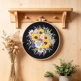 Silentsea Floral Embroidery Kit with Hoop, Sunflower Bouquet Pattern, 3 Designs, Beginner Cross Stitch Set