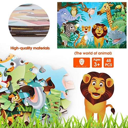 Jumbo Floor Puzzle for Kids Animal Jigsaw Large Puzzles 48 Piece Ages 3-6 for Toddler Children Learning Preschool Educational Development Toys 4-8 Years Old Birthday Gift for Boys and Girls IFLOVE