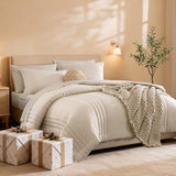 Monbix King Size Comforter Set - 7 Pieces Bed in a Bag King, Apricot Beige Bedding Sets with Comforter, All Seasons Comforter Bed Set with Sheets, Pillowcases & Shams Monbix