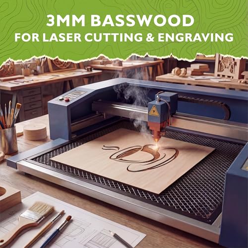 Baccraniate 4 Pack Basswood Sheets 1/8",12"x12" Basswood for Laser Cutting with Smooth Surface,for Laser Cutting,Engraving,Burning,DIY Models,Burning,Painting Baccraniate