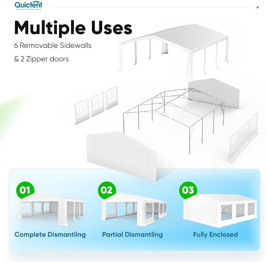 Quictent Premium 20x20 Party Tent Heavy Duty Outdoor Gazebo White Event Shelter Wedding Canopy Tent for Parties Carport BBQ with Removable Sidewall Windows & Storage Bags