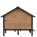 SEOCCTV Wooden Dog Kennel, Weatherproof Dog Houses Outside with Porch and Side Windows Cabin House Style Pet Kennel Wood Dog Crate for Medium Large Pets(43.6" L x 66.9" W x 32.7") SEOCCTV