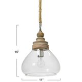Creative Co-Op Glass and Mango Wood Ceiling Pendant Light Creative Co-Op