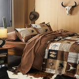 Wake In Cloud - Western Comforter Set, Southwestern Aztec Country Horse Cowboy Rustic Ranch Pattern Printed, Soft Lightweight Bedding, 3 Pieces, Tan Brown, Twin/Twin XL Size Wake In Cloud