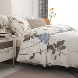 SLEEPBELLA Comforter King Size, 600 Thread Count Cotton Brown Branches and Blue Flowers Off-White Comforter Sets, Down Alternative Bedding Set 3Pcs(King, Off-White Botanical) SLEEPBELLA