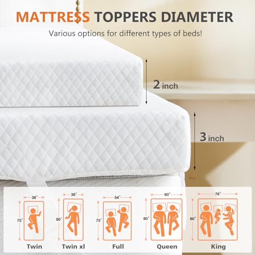 Sweetcrispy Mattress Topper Full with Removable Soft Cover, Memory Foam 2 Inch Thick Gel Infused Cooling Toppers Pad for Full Size Bed, Sleeper Sofa, RV, Camper, CertiPUR US Certified Sweetcrispy