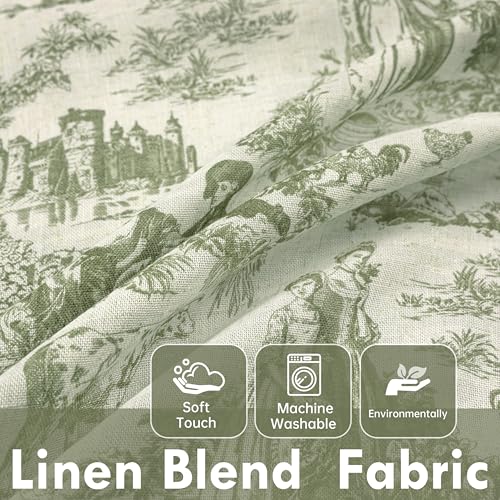 DriftAway Toile Linen Lined Valance Double Layer Thermal Room Darkening Blackout Window Curtain for Kitchen Bathroom Farmhouse French Country Vintage Printed Pattern Single 52 x 24 Inch Loden Green DriftAway