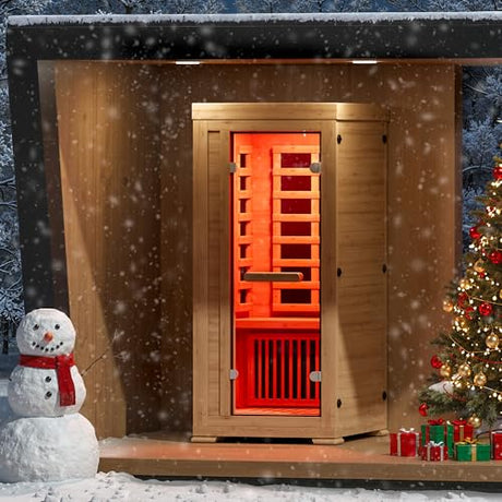 ENSTVER Infrared Wood Sauna 5.4Ft 1 Person, Luxury Full Spectrum Far Infrared Sauna Features Low EMF 1240w 7-Light Dynamic & Music Speakers, Canadian Hemlock Dry Indoor Saunas for Home & Gym ENSTVER