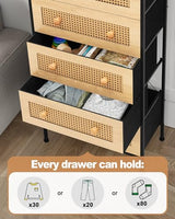 Crestlive Products Rattan Dresser Storage Tower, Tall Fabric Dresser, Chests of Drawers, Wood Top &Wood Handles - Organizer Unit for Bedroom, Hallway, Entryway, Closets - 5 Drawers (Natural) Crestlive Products