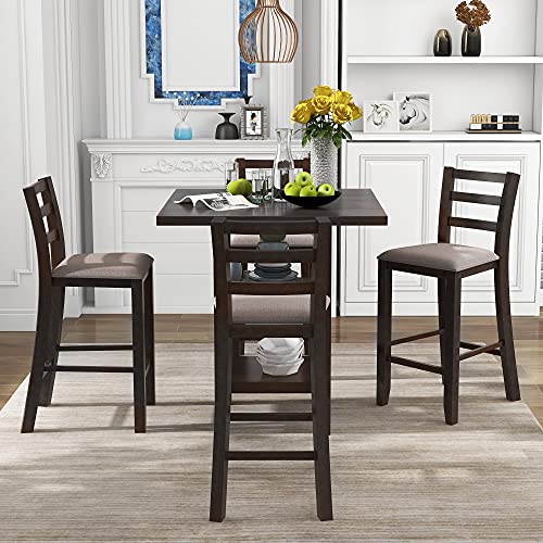 Bellemave Counter Height Dining Table Set for 4 with Storage 5 Piece High Top Table and Chairs Wood Square Kitchen Table and Chairs (Espresso) Bellemave