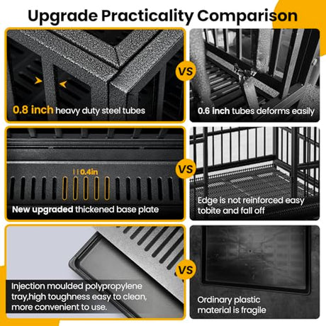 Oranland 48 inch Heavy Duty Indestructible Dog Crate,2025 New Upgraded Reinforced Baseplate for Large Dogs,XL Dog Crate for High Anxiety Dogs/Max Load Capacity 250lbs/Double Door with Wheels Oranland