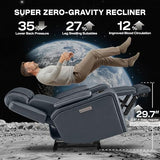 Watson & Whitely Super Zero Gravity Recliner Chair, Oversized Genuine Leather Electric Recliner W Power Adjustable Headrest & Lumbar Support Hidden Storage for Living Room, Navy Blue