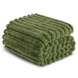 Exclusivo Mezcla Twin Size Flannel Fleece Blanket, Super Soft Striped Jacquard Bed Blanket, Lightweight Fuzzy Cozy for All Seasons, 60x80 Inches, Olive Green Exclusivo Mezcla