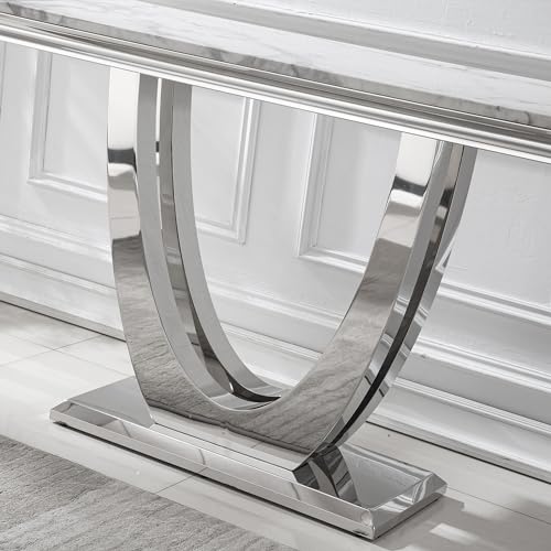Maotifeys 47" Marble Console Table Modern White Faux Marble Entryway Table with U-Shape Silver Mirrored Stainless Steel Base Luxury Accent Sofa Table for Living Room Hallway Corridor Table Maotifeys