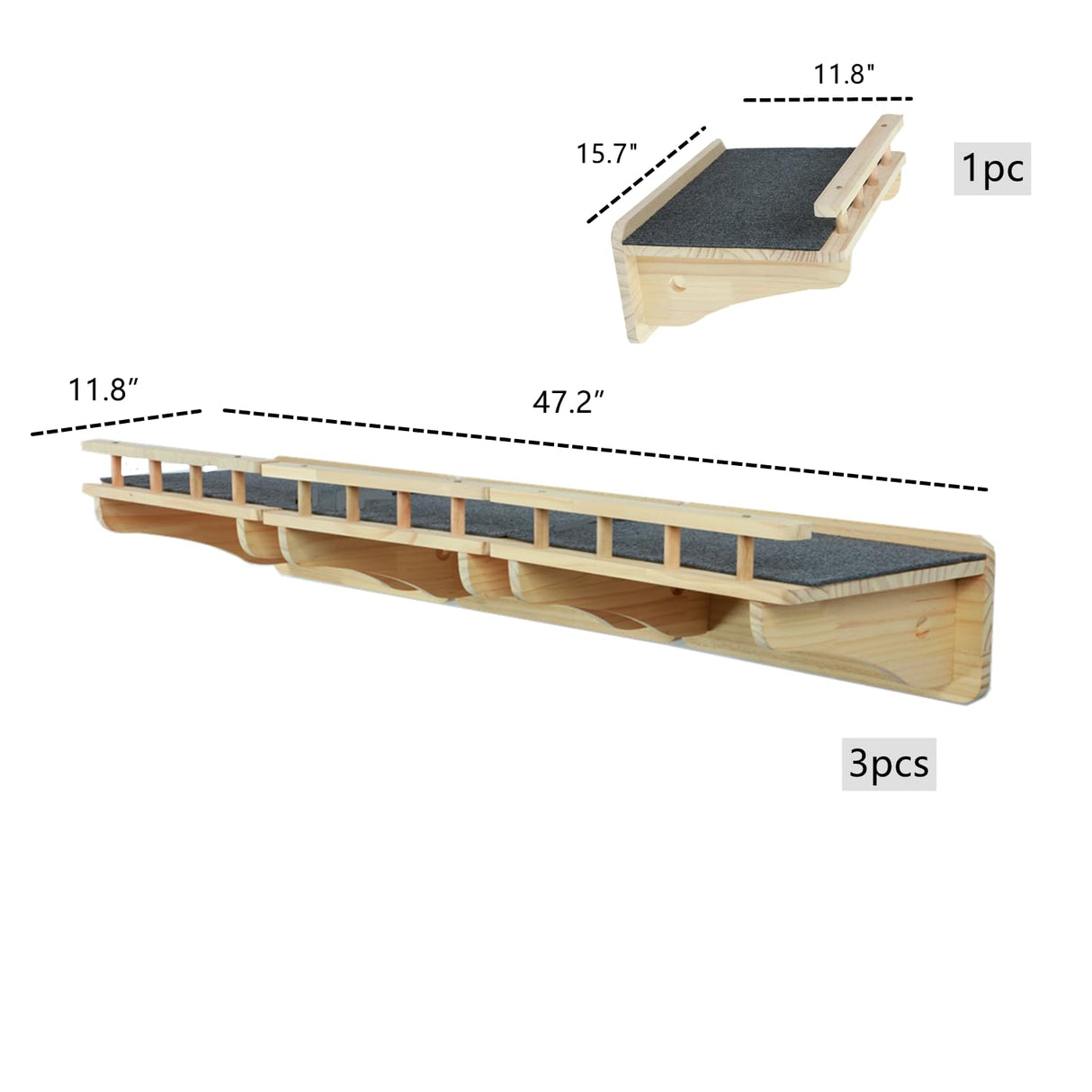 Natural Solid Wood Wall Mounted Cat Shelves, Superhighway Walkway Balcony Cat Wall Furniture Shelves, Wall Steps Stairs, Wall Perch SHENGOCASE