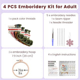 Huacan Embroidery Kits for Adults Beginner - 4 Pcs Floral Pattern Stitching Printed Bouquet DIY Sewing Kit 7.9 x 7.9 Inch (Bouquet 3)