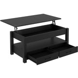 Rolanstar Coffee Table, Lift Top Coffee Table with Drawers and Hidden Compartment, Retro Central Table with Wooden Lift Tabletop, for Living Room, Black Rolanstar