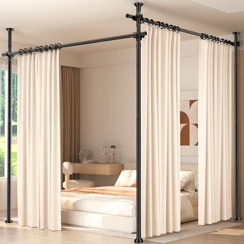 Room Divider for Room Separation,4-10ft(H) 28-140inch(W) Adjustable Temporary Privacy Wall Divider, Tension Curtain Rods No Drilling, Heavy Duty Partition Space Separator Freestanding,Black Daurore paw