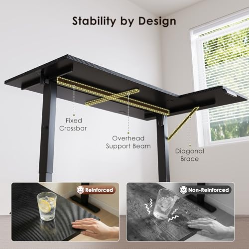 OffiGo Electric L Shaped Standing Desk, 63 Inches Height Adjustable Table, Reversiable Corner Stand Up Desk, Lifting Computer Table for Home Office, Computer Workstation, Carbon Fiber Black OffiGo