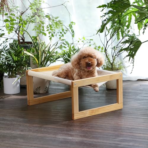 FUKUMARU Dog Bed, Large Breathable Cat Bed, Wooden Cat Hammock for Outdoor, 21 X 16.5 Inch Elevated Pet Furniture Suitable for Kitty, Puppy, Rabbit, Bunny and Small Animal - WoodArtSupply