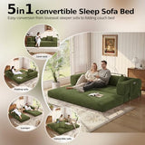 MoonSpeak 78.8''Sleeper Couch Bed for Livingroom,Convertible Modular Sofa with Armrest Pillow,Modular Foldable Corduroy Couches in a Box,No Assembly (Green) MoonSpeak