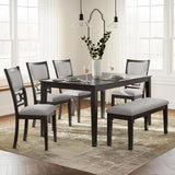 Signature Design by Ashley Langwest Dining Room Table Set, 4 Upholstered Chairs and Bench, Seats 6, Cushioned Seats, Wood, Cherry Brown Signature Design by Ashley