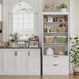 HOSTACK 70" Tall Kitchen Pantry Storage, Barn Doors Pantry Cabinet with Drawers and Adjustable Shelf, Modern Farmhouse Storage Cabinet for Kitchen, Dining Room, Living Room, Bathroom, White HOSTACK