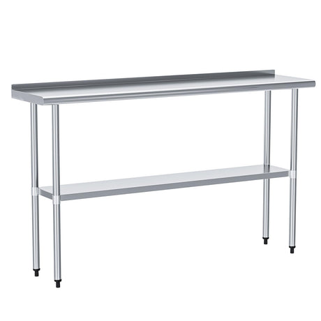 HOCCOT Stainless Steel Table for Prep & Work 14" X 60" inches with Adjustable Shelf and Backsplash, Commercial Workstations, Utility Table in Kitchen Garage Laundry Room Outdoor BBQ HOCCOT