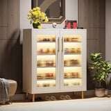 Tribesigns Shoe Cabinet with Acrylic Doors and LED Light, 24 Pairs Entryway Shoe Organizer Storage Rack with 5-Tier Adjustable Shelves for Narrow Closet, Hallway, Living Room (White & Gold) Tribesigns