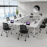 Usosidam Office Folding Conference Room Table,6 Pack Portable Mobile Conference Table with Large Wheels Foldable Modular Training Tables for Classroom Meetings Boardroom Events White55.2，6 Usosidam