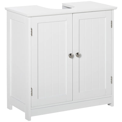 kleankin Pedestal Sink Storage Cabinet, Vanity Base Cabinet, Under Sink Bathroom Cabinet with U-Shape Cut-Out and Adjustable Internal Shelf, White