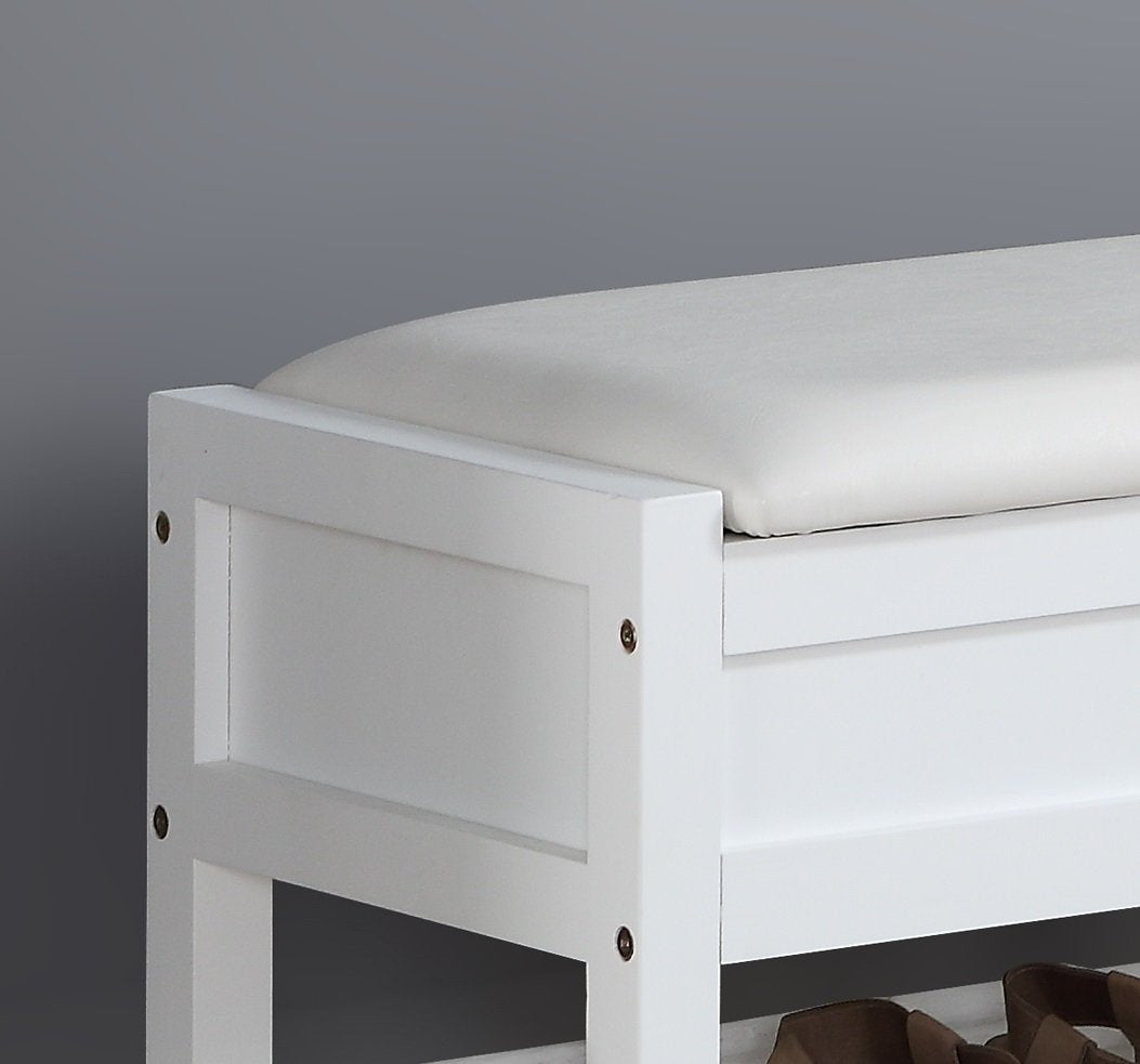 Roundhill Furniture Rouen Clean White Seating Bench with Shoe Storage, Roundhill Furniture