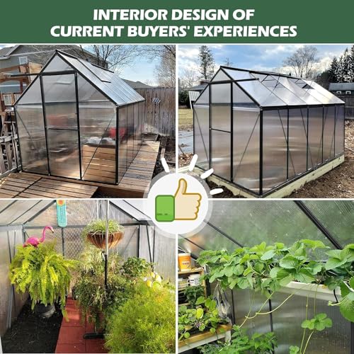 Polycarbonate Greenhouse, 8.2x6.2 FT Easy Assembly Aluminum Heavy Duty Greenhouses for Outdoors w/ Window, Swing Door, Walk-in Green House for Sunroom,Outside, Backyard, Garden, Black CDCASA