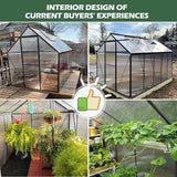 Polycarbonate Greenhouse, 8.2x6.2 FT Easy Assembly Aluminum Heavy Duty Greenhouses for Outdoors w/ Window, Swing Door, Walk-in Green House for Sunroom,Outside, Backyard, Garden, Black CDCASA
