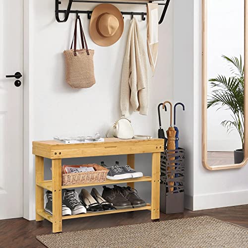 BAMBUROBA Shoe Rack Storage Bench Bamboo Organizer Entryway Organizing Shelf with Storage Drawer on Top (Natural) BAMBUROBA