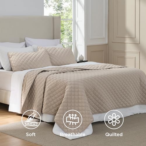 Bedsure Quilts King Size - Lightweight Bedspreads King Size with Classic Honeycomb Quilting, Soft Quilt Bedding Set, Taupe Comforter Set Coverlet for All Seasons with 2 Pillow Shams (106" x 96") Bedsure