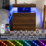 HOMMPA LED Nightstand with Wireless Charging Station & USB Ports High Gloss Bedside Table with LED Light RGB Adjustable Brightness Smart Nightstand 2 Drawers Night Stand for Bedroom Walnut HOMMPA