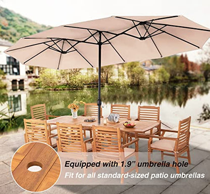 PHI VILLA 9 Pieces Acacia Wood Patio Dining Set for 8, Expandable Teak Dining Table & Wooden Chairs with Cushions, Farmhouse Dining Furniture Set for Outdoor Deck, Yard, Porch - WoodArtSupply