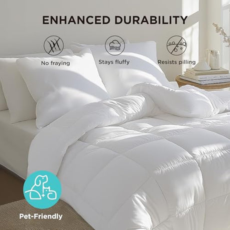 Bedsure Comforter Duvet Insert - Quilted Comforters Twin Size, All Season Duvet, GentleSoft Down Alternative Bedding, with 8 Tabs, Gifts for Women/Men, White, Twin 88 x 68 Inches Bedsure
