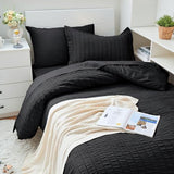 HYMOKEGE Black Twin XL Comforter Set Seersucker 5 Pieces, All Season Luxury Bed in a Bag for Bedroom, Bedding Set with Comforters, Sheets, Pillowcase & Sham HYMOKEGE