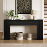 FABATO 61'' Fluted Long Console Table, Wooden Rectangular Sofa Table Behind The Couch, Narrow Entryway Table with 2 Hidden Storage Cabinets for Entrance, Hallway, Living Room, Foyer, Black FABATO