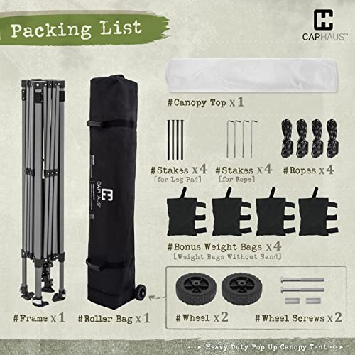 CAPHAUS 12ft x 12ft Patented One-Push Pop Up Outdoor Canopy Tent, Heavy-Duty Commercial Grade w/Central Lock, Portable and Instant Folding Shelter with Wheeled Carry Bag and Weight Bag, White CAPHAUS