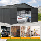 Domi 12x25FT Heavy Duty Outdoor Metal Garage Shed & Carport – Extra Large Lockable Double Door Storage Shelter for Cars, Trucks, Motorcycles, Lawn Equipment (Dark Grey) domi outdoor living
